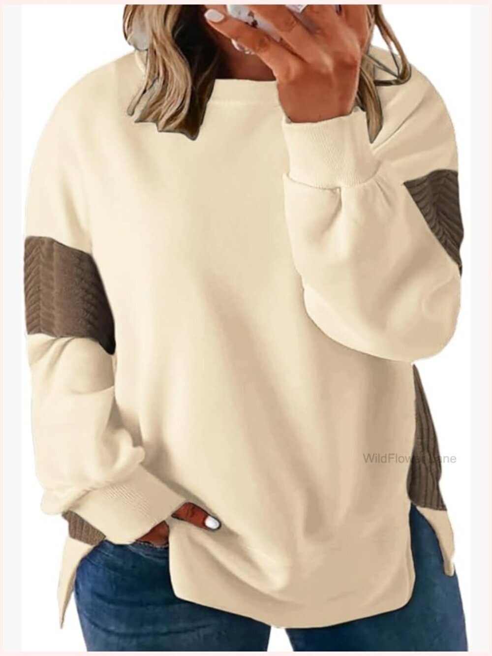Plus Size Color Block Side Split Pullover Sweatshirt Long Sleeve Oversized Top